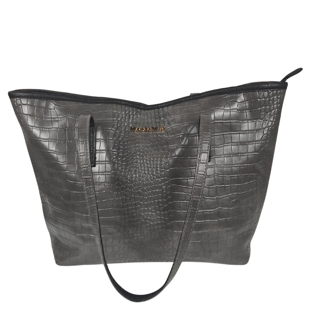 Montana West Grey Black Vegan Leather Croc Shoulder Tote Bag